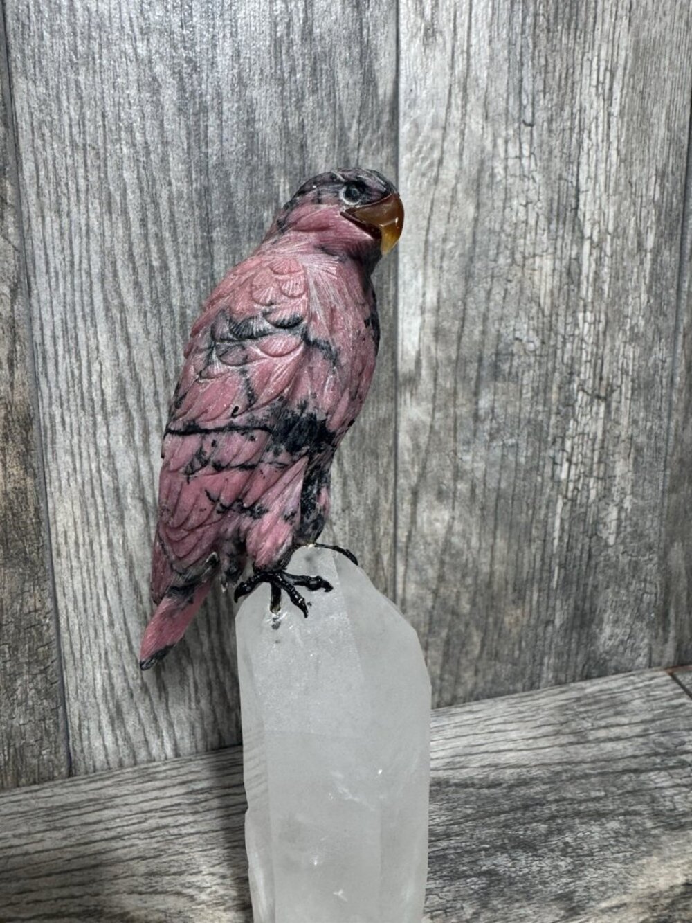 HandCarved Bird Rhodonite Crystal Quartz Damaged 3 pieces Gem Figurine 10.5” - Picture 4 of 10